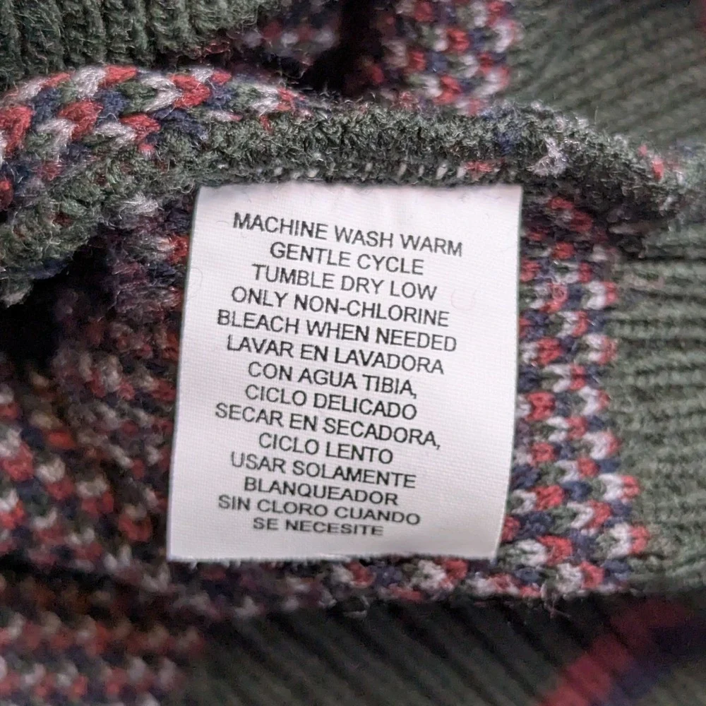 Van Heusen Mens XL Green Burgundy‎ Geometric Diamond Knit Crewneck Sweater VTG